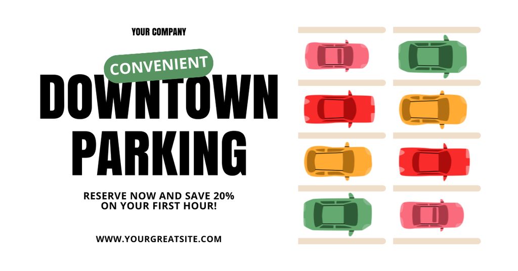 Discount on Downtown Parking with Colorful Cars Facebook AD Modelo de Design