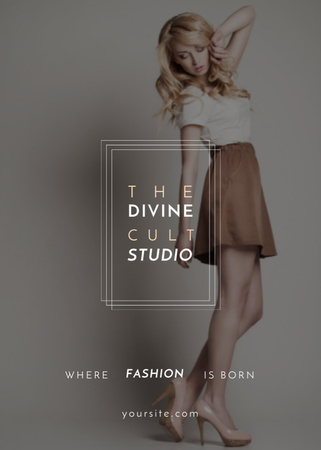 Fashion Studio Ad with Blonde Woman in Casual Clothes Flayer Design Template
