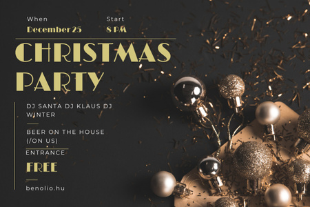 Amazing Christmas Party with Shiny Golden Decor Flyer 4x6in Horizontal Design Template