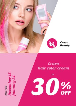 Hair Color Cream Offer Girl with Pink Hair Flayer Šablona návrhu