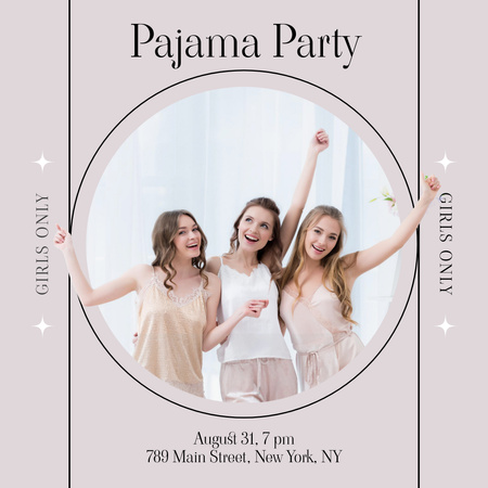 Pajama Party Announcement with Smiling Women Instagram Design Template
