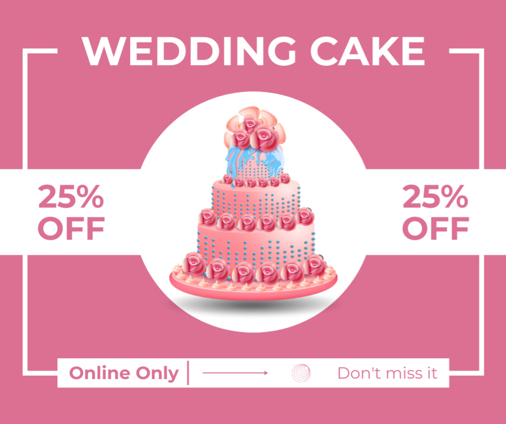 Wedding Cake Discount Announcement on Pink Facebook Modelo de Design