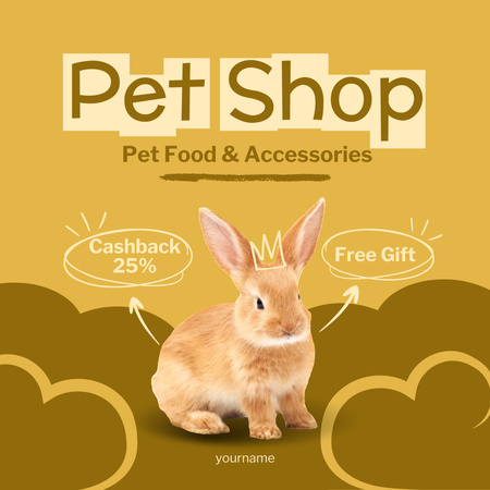 Pet Shop Offer with Cute Bunny Instagram AD Design Template