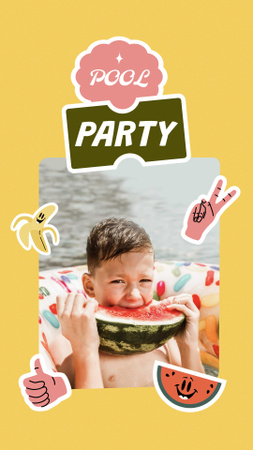 Pool Party Invitation with Kid eating Watermelon Instagram Story Modelo de Design