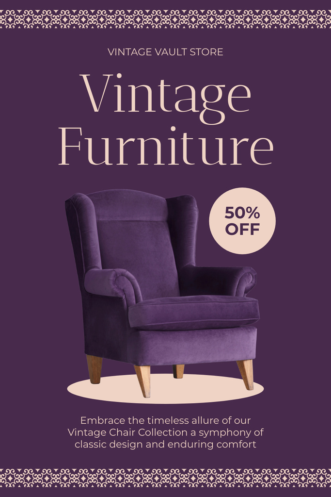 Designvorlage Nostalgic Armchair In Purple With Discount Offer für Pinterest