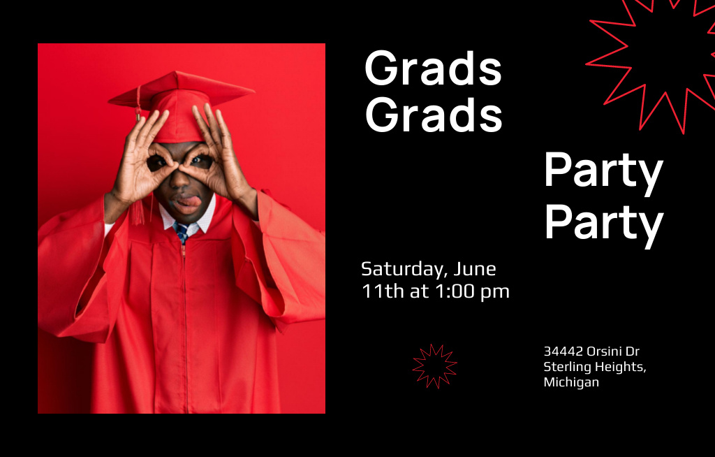 Grads Party Announcement In Black Invitation 4.6x7.2in Horizontalデザインテンプレート