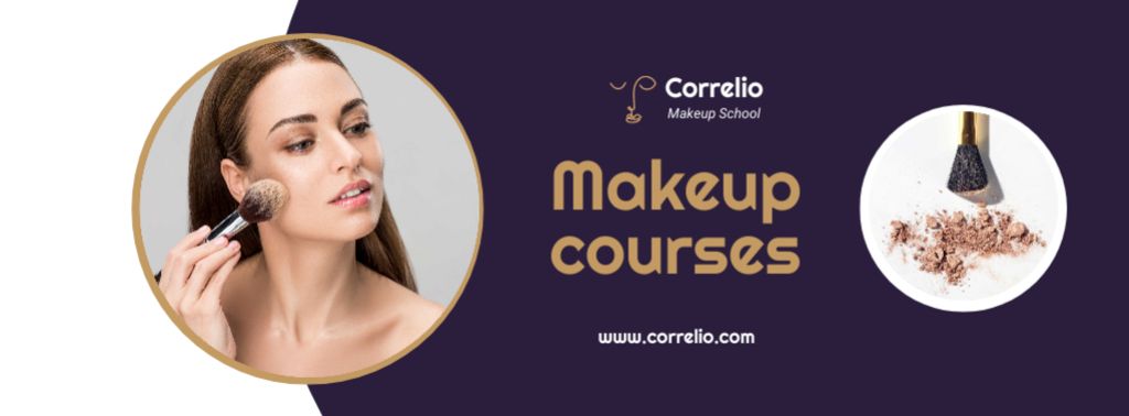 Makeup Courses Annoucement with Woman applying makeup Facebook coverデザインテンプレート
