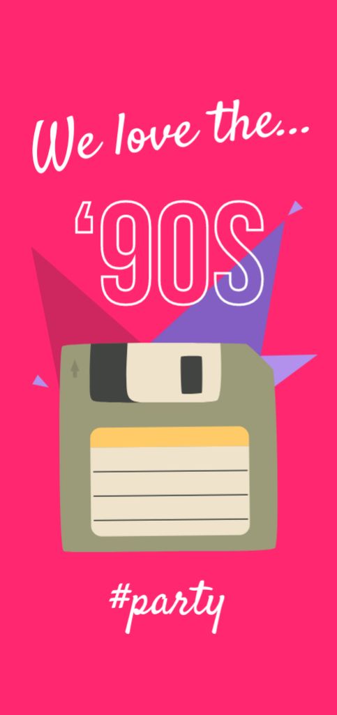 90s Party Announcement with Old Diskette Flyer DIN Large – шаблон для дизайна
