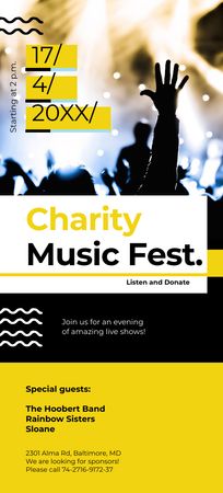 Charity Music Fest Invitation with Crowd at Concert Flyer 3.75x8.25in Design Template