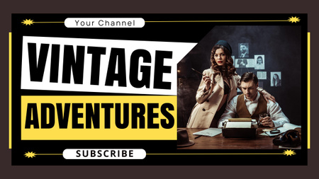 Beautiful Young Couple in Vintage Outfits Youtube Thumbnail Design Template