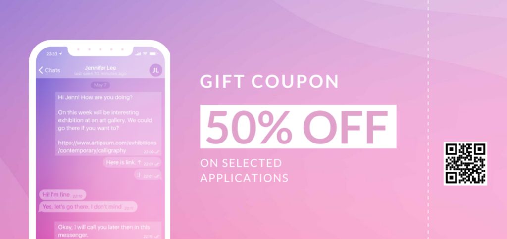 Chat On Cellphone Screen And Discounts Voucher On Apps Coupon Din Largeデザインテンプレート