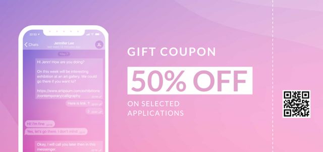 Chat On Cellphone Screen And Discounts Voucher On Apps Coupon Din Large Design Template