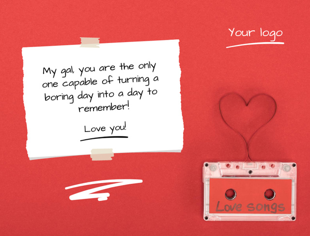 Galentine's Day Greeting with Cute Mixtape on Red Postcard 4.2x5.5in Design Template