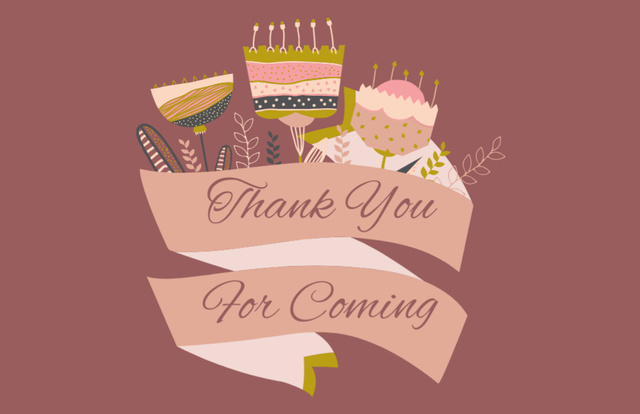 Thanks You For Coming Phrase with Patchwork Flowers Thank You Card 5.5x8.5in Design Template