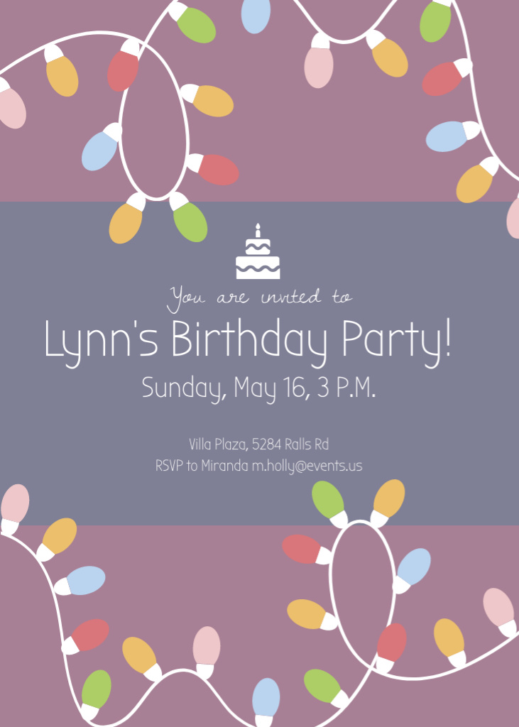 Birthday Party with Garland Frame in Pink Invitation Design Template