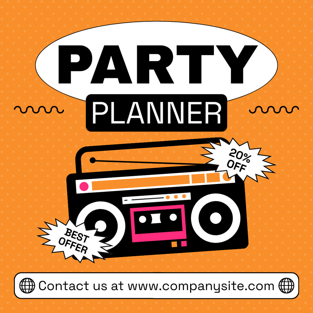 Plantilla de diseño de Discount on Party Planning with Tape Recorder Instagram AD 
