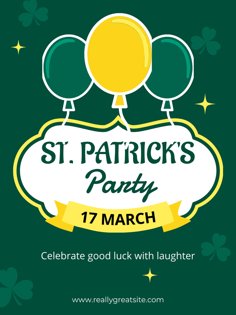 St. Patrick's Day Party Announcement with Balloons Poster US tervezősablon