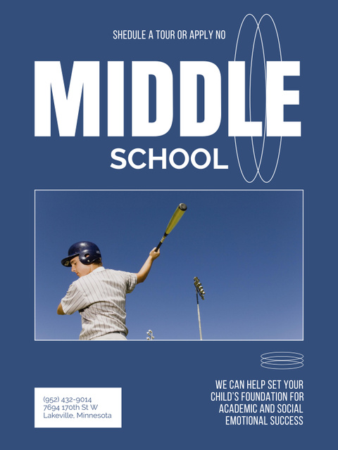 Offer of Middle School Enrollment on Blue Poster 36x48in Šablona návrhu