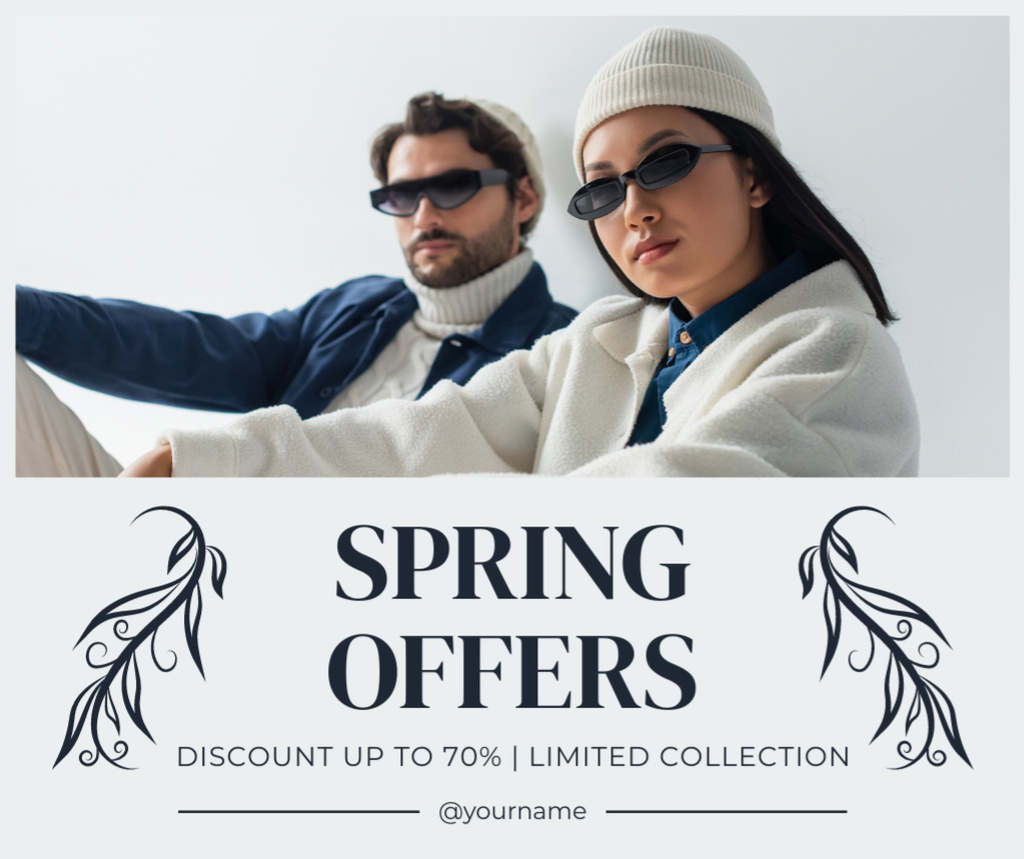 Spring Sale Announcement with Stylish Young Couple Facebook Design Template