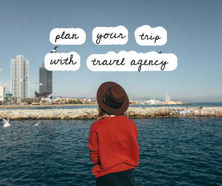 Travel Inspiration with Girl near Water Facebook Design Template