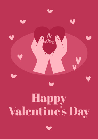 Plantilla de diseño de Valentine's Day Greeting with Hands Holding Heart on Pink Postcard A5 Vertical 