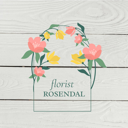 Designvorlage Angebot für Floristendienstleistungen mit Illustration zarter Blumen für Logo