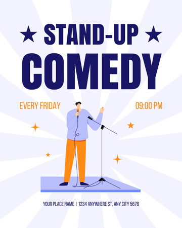 Comedy Show Announcement with Man on Stage Instagram Post Vertical Design Template