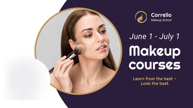 Makeup Courses Annoucement with Woman applying makeup FB event cover Design Template