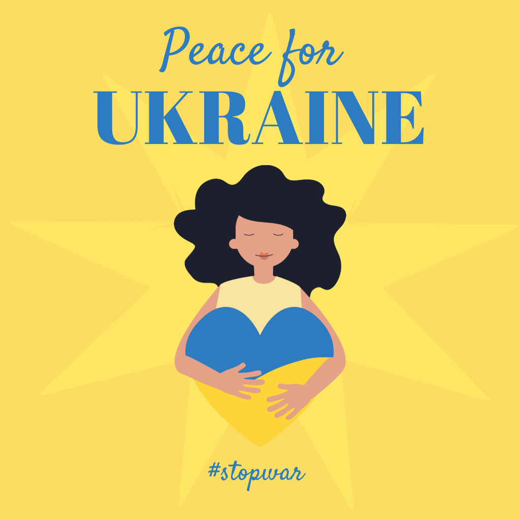 Woman With Heart In Hands And Peace For Ukraine Instagram Design Template