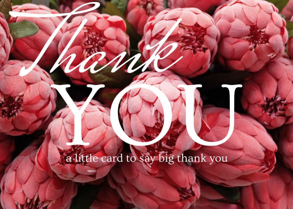 Thankful Lettering with Pink Peonies Postcard 5x7in Modelo de Design