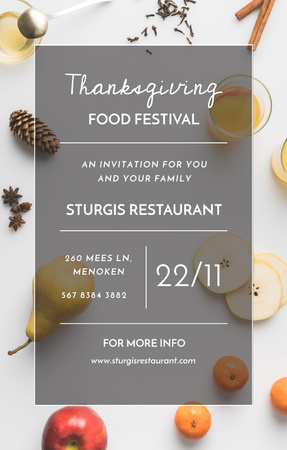 Thanksgiving Festival Autumn Fruits and Spiced Tea Invitation 4.6x7.2in Design Template