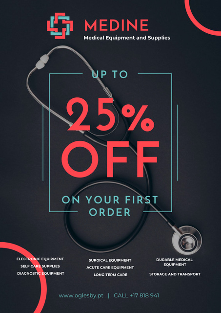Clinic Promotion with Medical Stethoscope on Table Poster Design Template