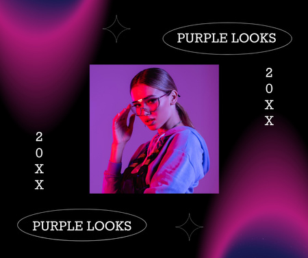 Woman in Purple Neon Light Sunglasses Facebook Design Template