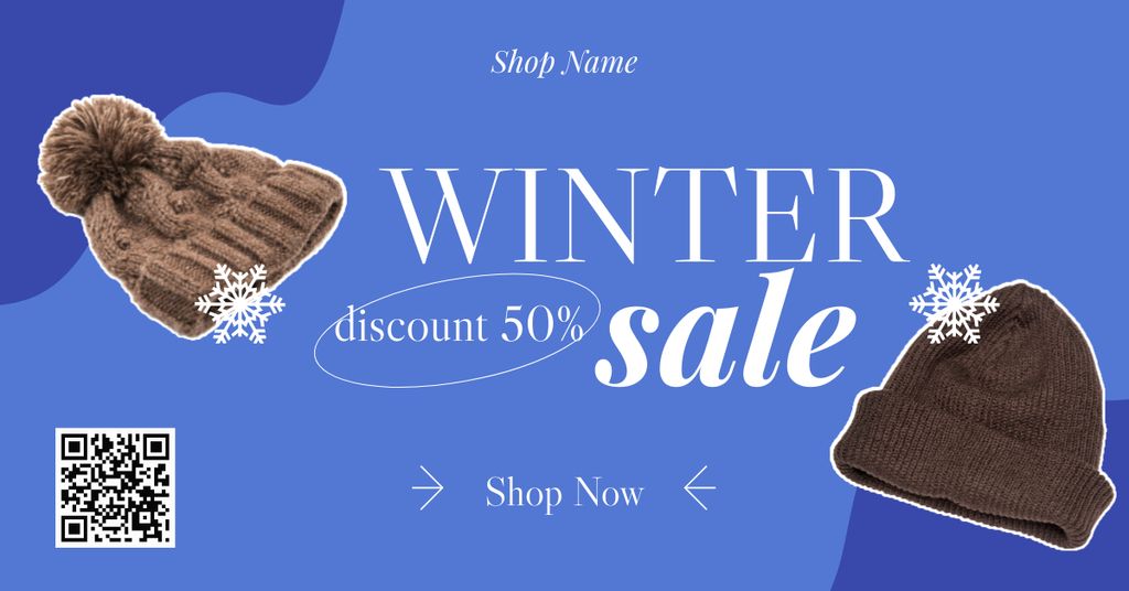 Winter Sale Announcement for Hats on a Blue Facebook AD Design Template