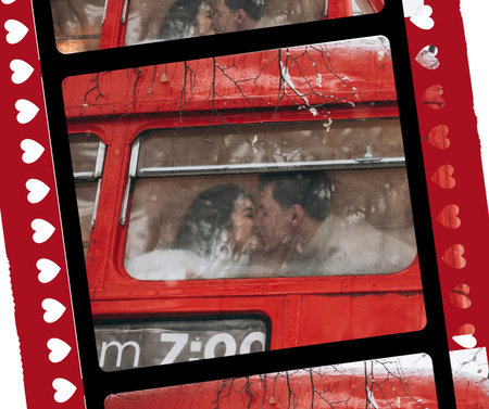 Plantilla de diseño de pareja besándose en el autobús el día de san valentín Facebook 