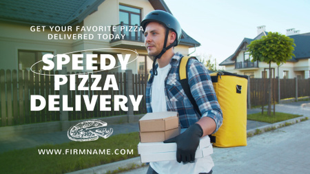 Entregador carregando pizza ao ar livre de manhã Full HD video Modelo de Design