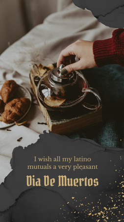 Dia de los Muertos Inspiration with Teapot and Cookies Instagram Story Design Template
