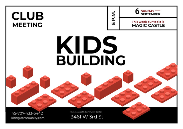 Playful Kids Building Club Meeting In September Poster B2 Horizontal Design Template
