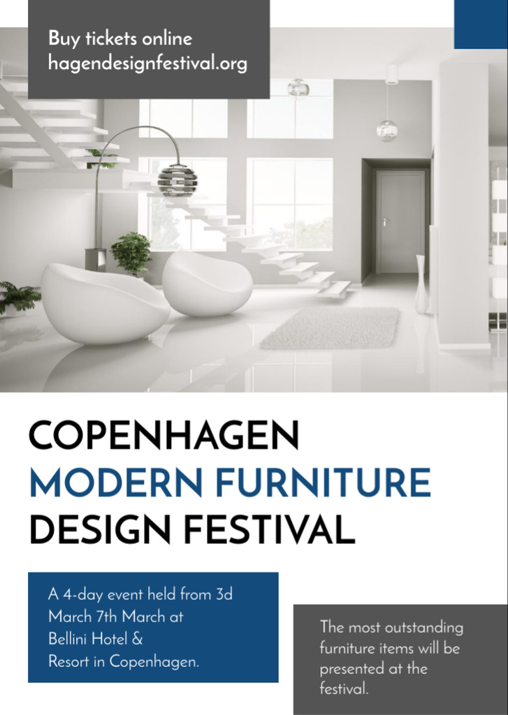 Designvorlage Furniture Festival Announcement with Modern Interior in White für Flyer A6
