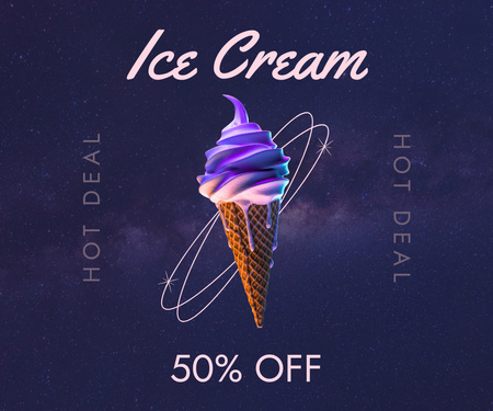 Colorful Ice Cream Cone With Discount Offer Large Rectangle Design Template