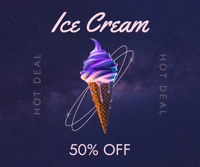 Ontwerpsjabloon van Large Rectangle van Colorful Ice Cream Cone With Discount Offer