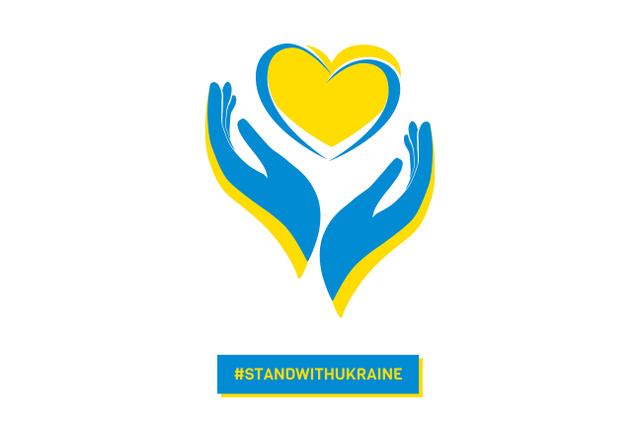 Heart in Hands in Ukrainian Flag Colors with Phrase Poster 24x36in Horizontal Design Template