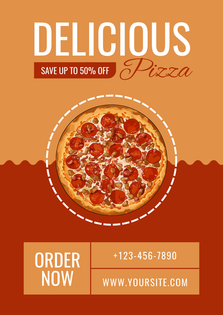 Delicious Round Pizza Discount Offer Poster Πρότυπο σχεδίασης