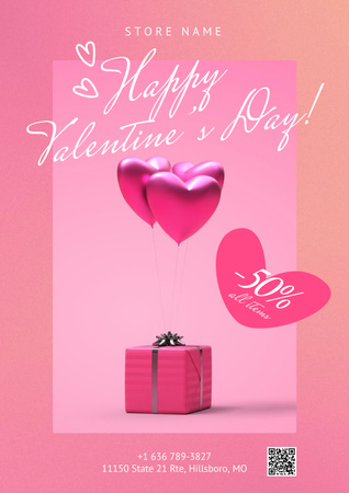 Valentine's Day Sale with Gift and Balloons Poster Design Template