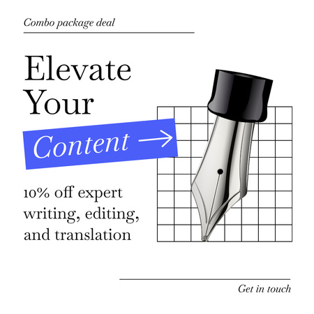 Комбинация услуг по написанию и редактированию со скидкой и ручкой Instagram AD – шаблон для дизайна