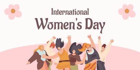 Cheerful Women celebrating Women's Day Twitter Design Template