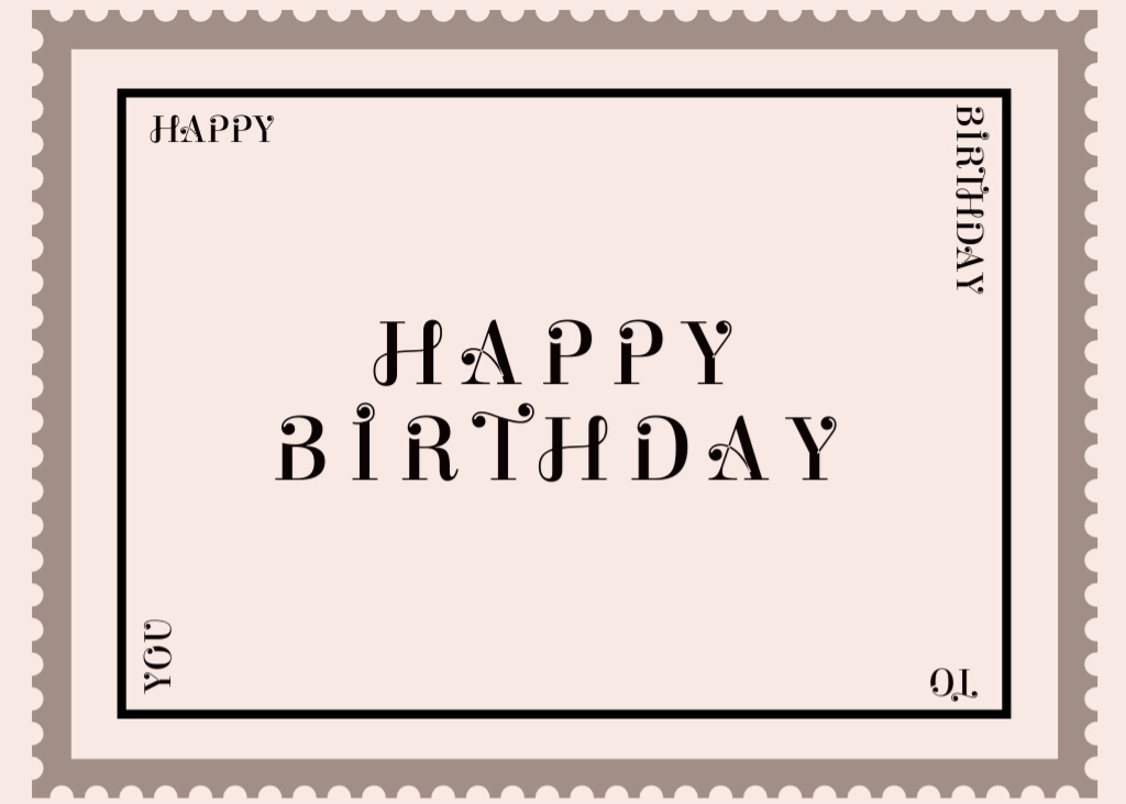 Birthday Greeting Text in a Frame of Old Postal Stamp Postcard 5x7in – шаблон для дизайна