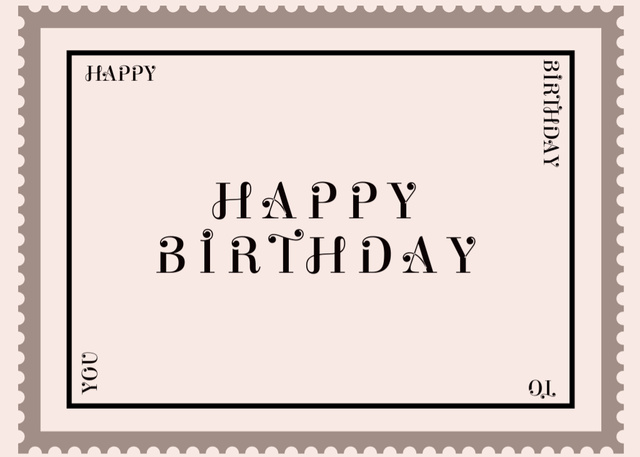 Birthday Greeting Text in a Frame of Old Postal Stamp Postcard 5x7in Design Template