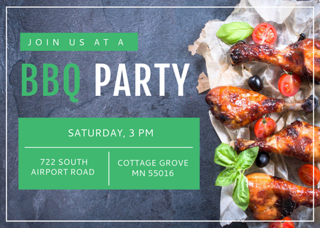 BBQ Party Invitation Grilled Chicken Postcard 5x7in Design Template