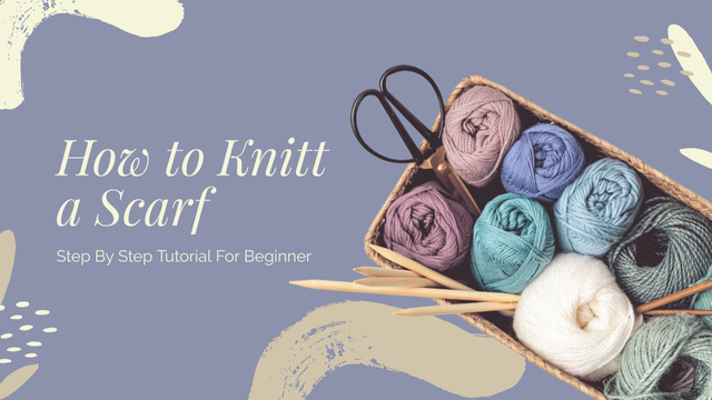 Knitting Courses Ad with Yarn Balls and Scissors Youtube Thumbnail Design Template